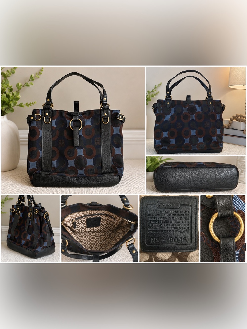 Coach Chelsea/Soho-era Optic Signature satchel Purse Brown/Blue Design